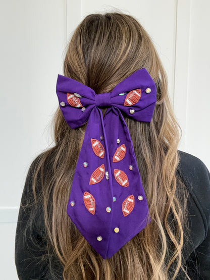 Game Day Football Bow Barrette Hair Clip