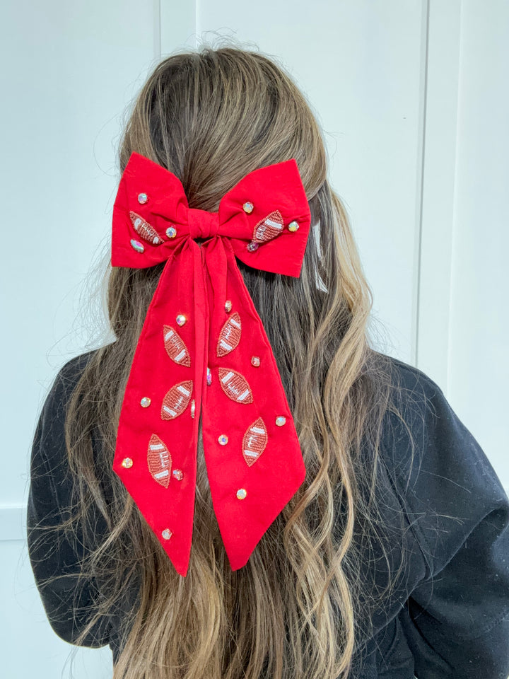 Game Day Football Bow Barrette Hair Clip