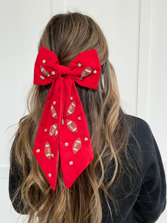 Game Day Football Bow Barrette Hair Clip