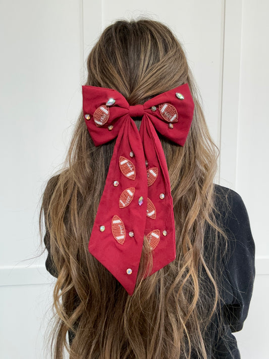Game Day Football Bow Barrette Hair Clip