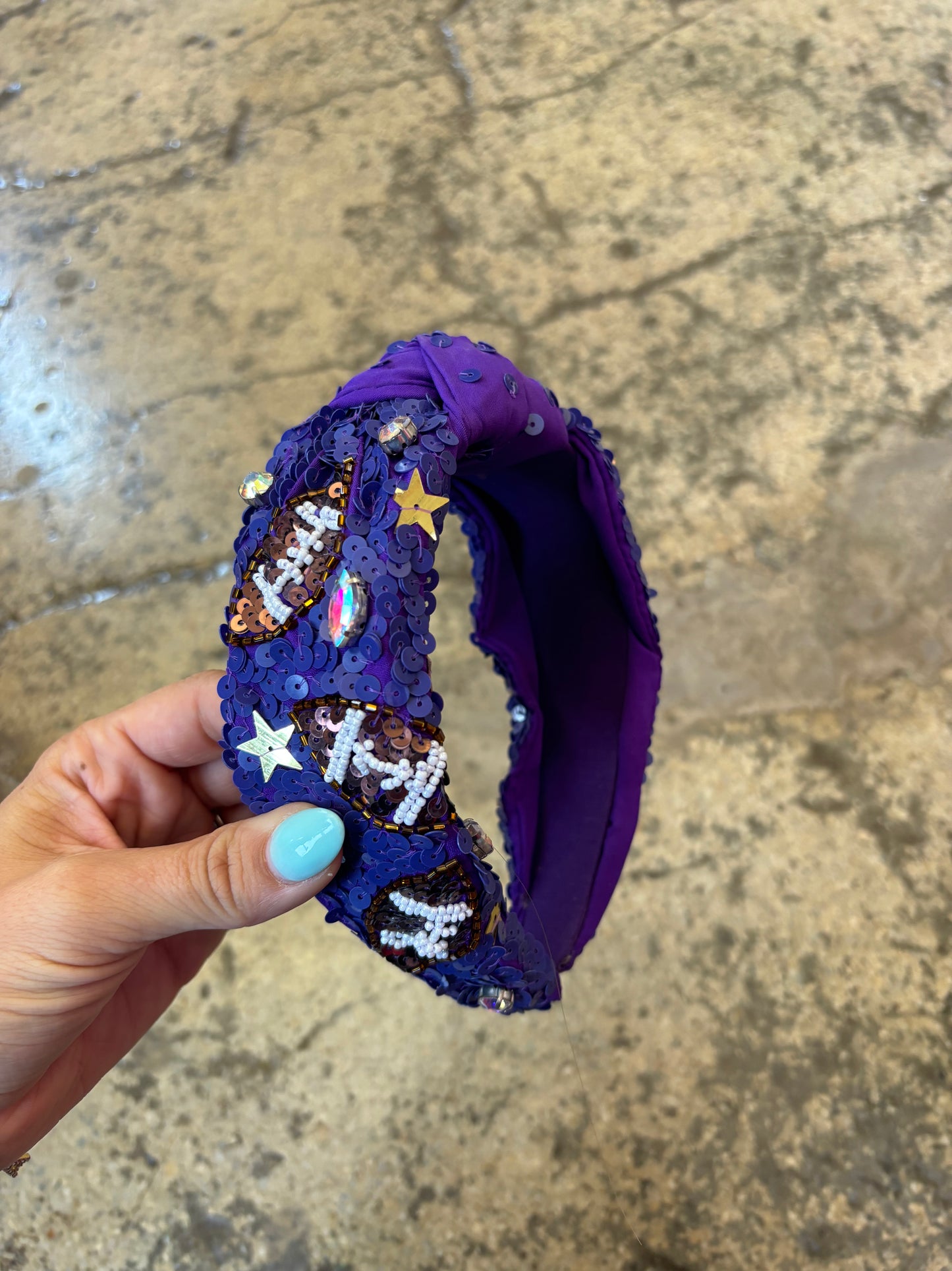 Football Top Knotted Jeweled Beaded Headband