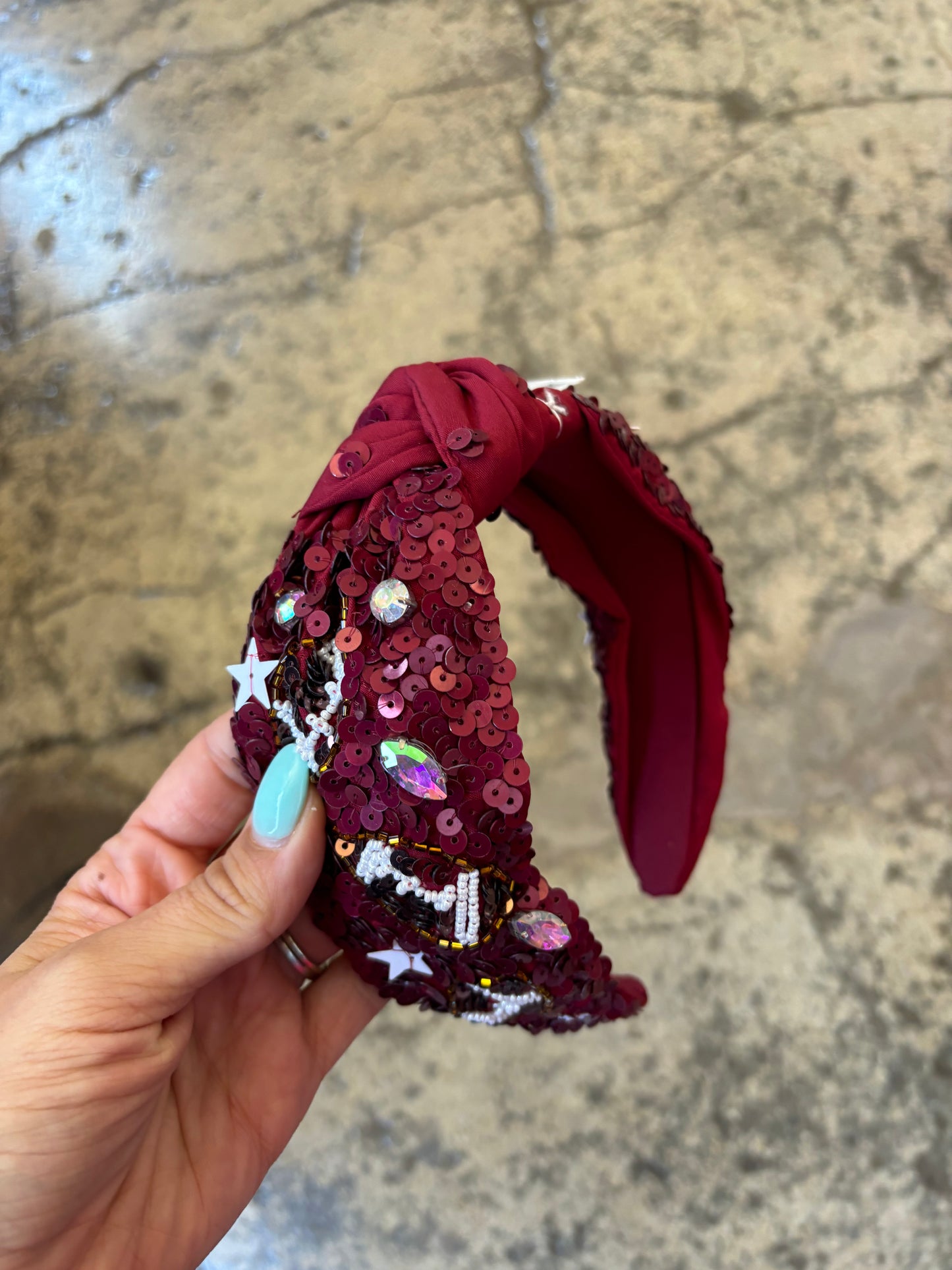 Football Top Knotted Jeweled Beaded Headband