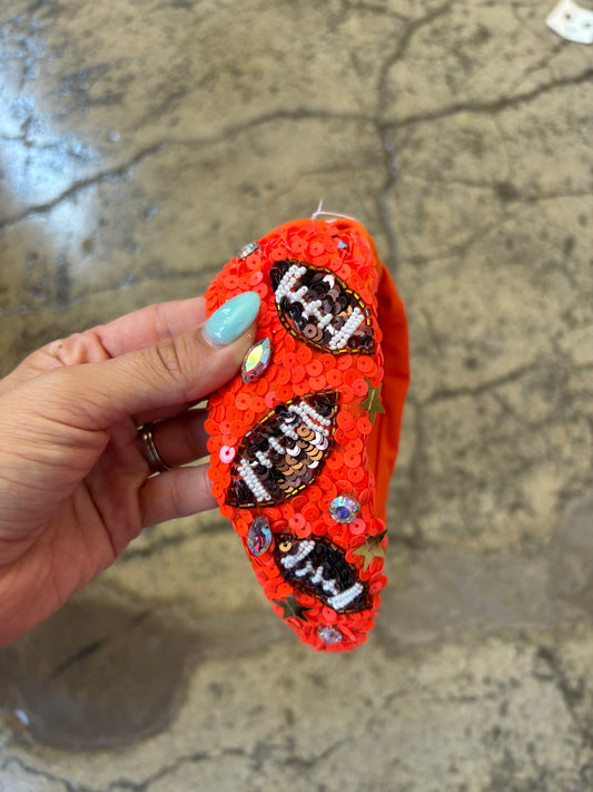 Football Top Knotted Jeweled Beaded Headband