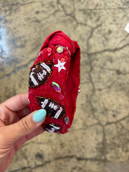 Football Top Knotted Jeweled Beaded Headband