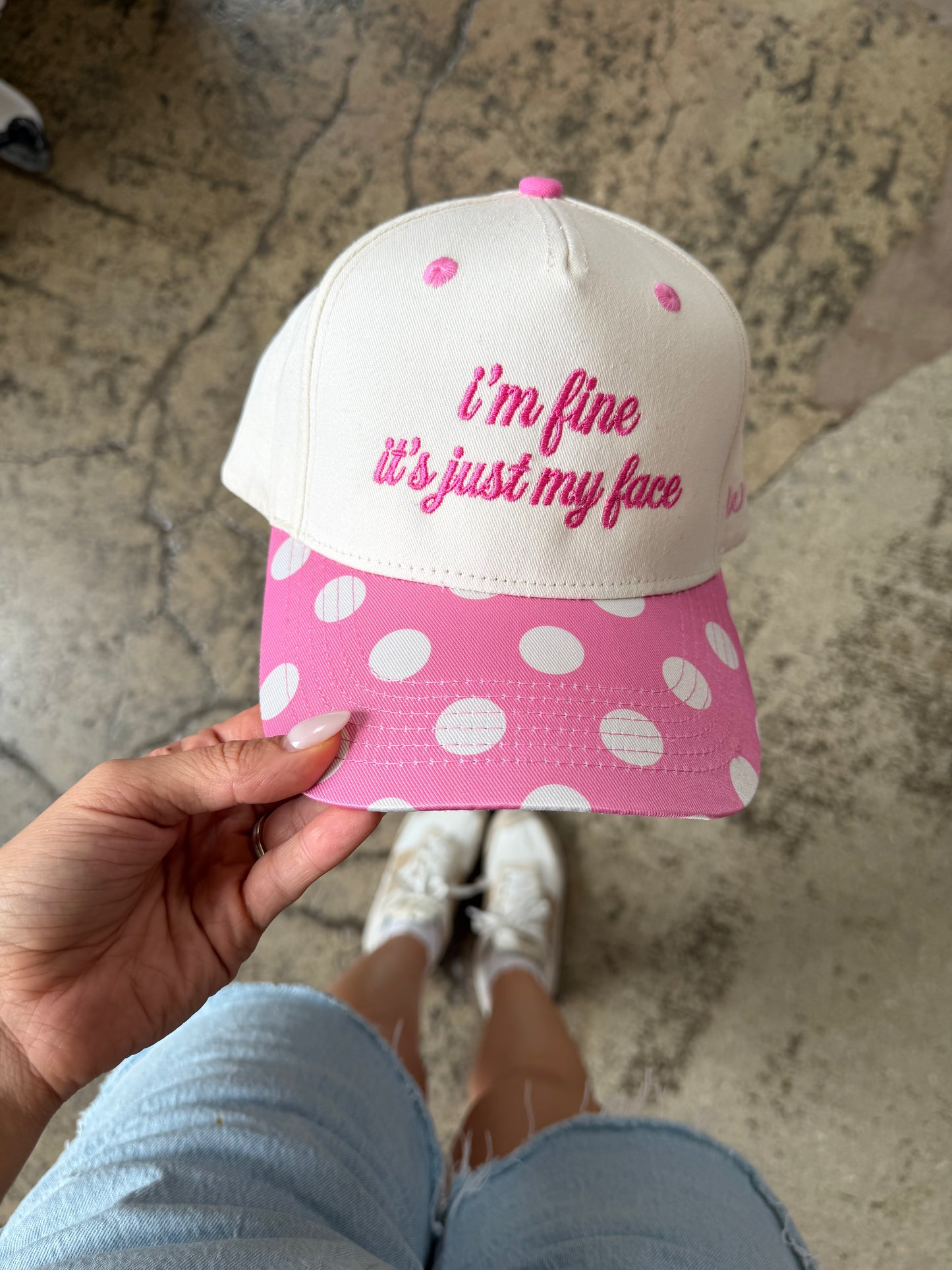 I'm Fine Pink Polka-Dot Trucker Hat