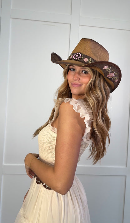 Everleigh Embroidered Floral Cowgirl Hat