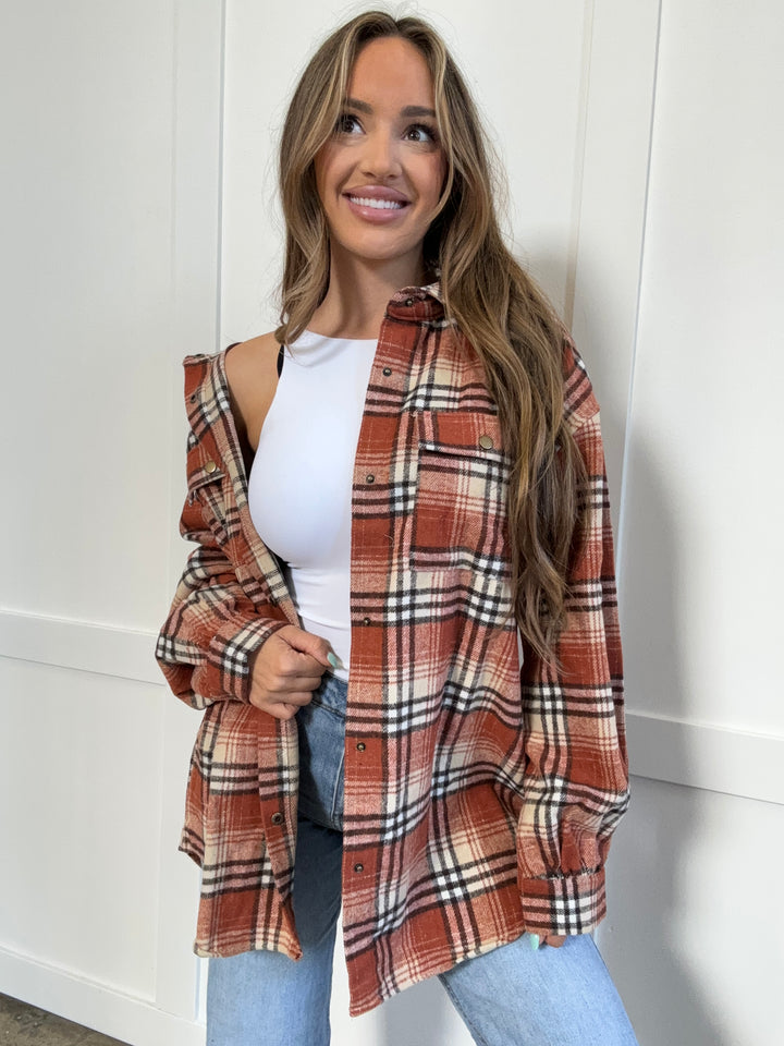 PREORDER: Devlin Full Size Plaid Collared Neck Button-Down Long Sleeve Jacket