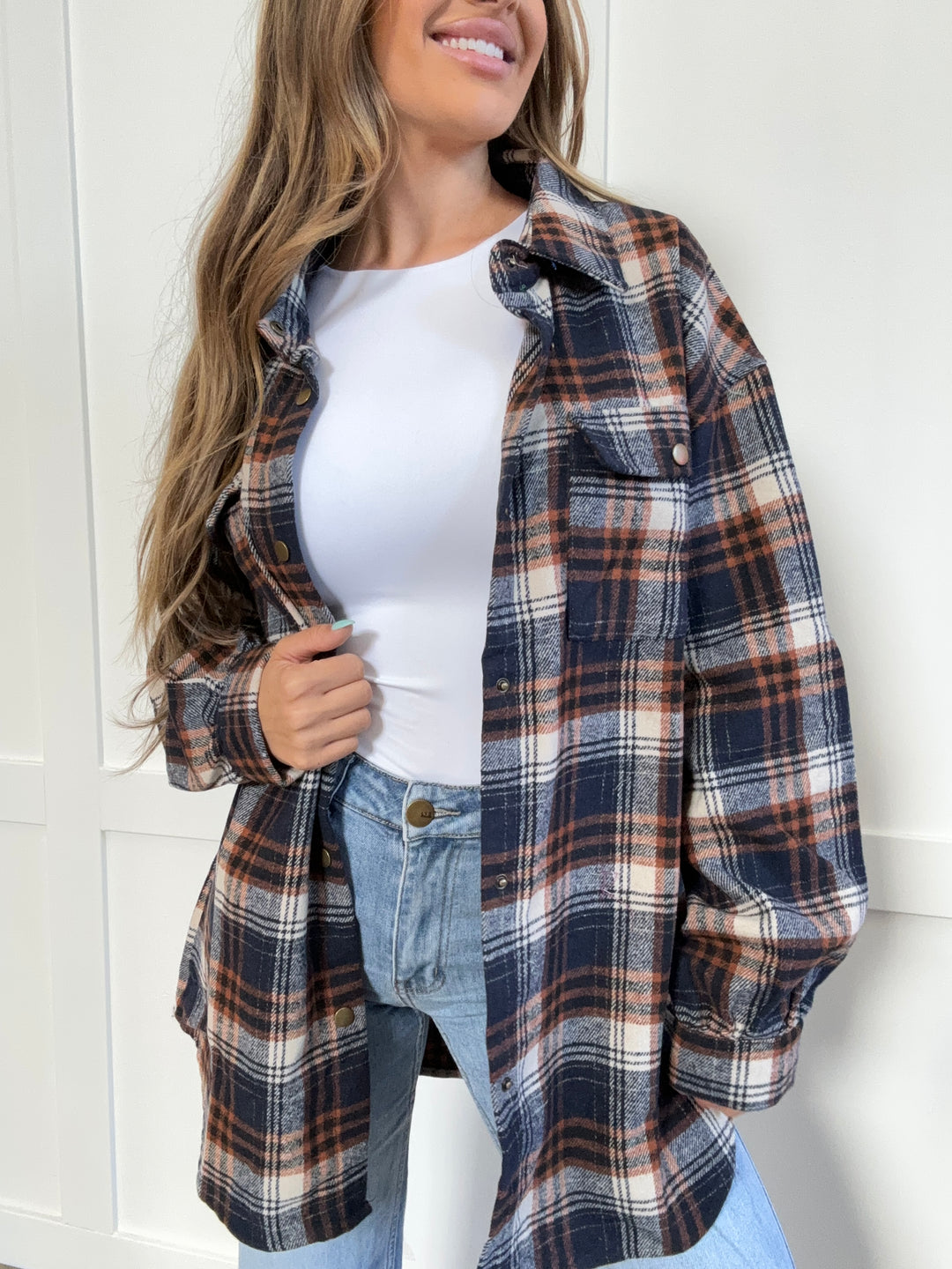 PREORDER: Devlin Full Size Plaid Collared Neck Button-Down Long Sleeve Jacket