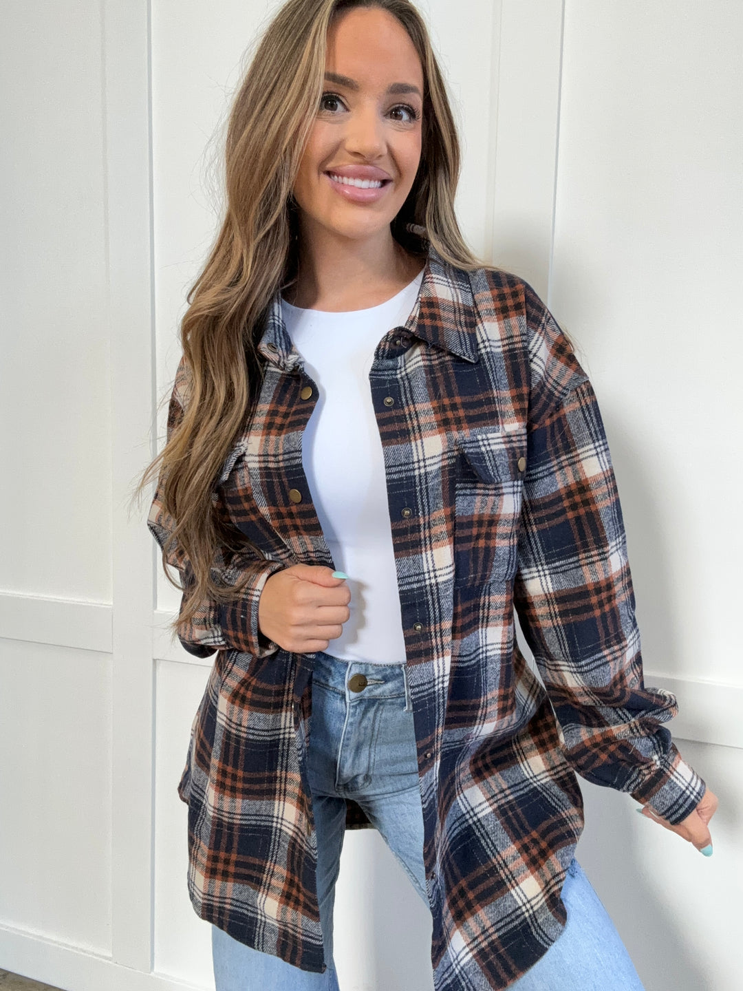 PREORDER: Devlin Full Size Plaid Collared Neck Button-Down Long Sleeve Jacket