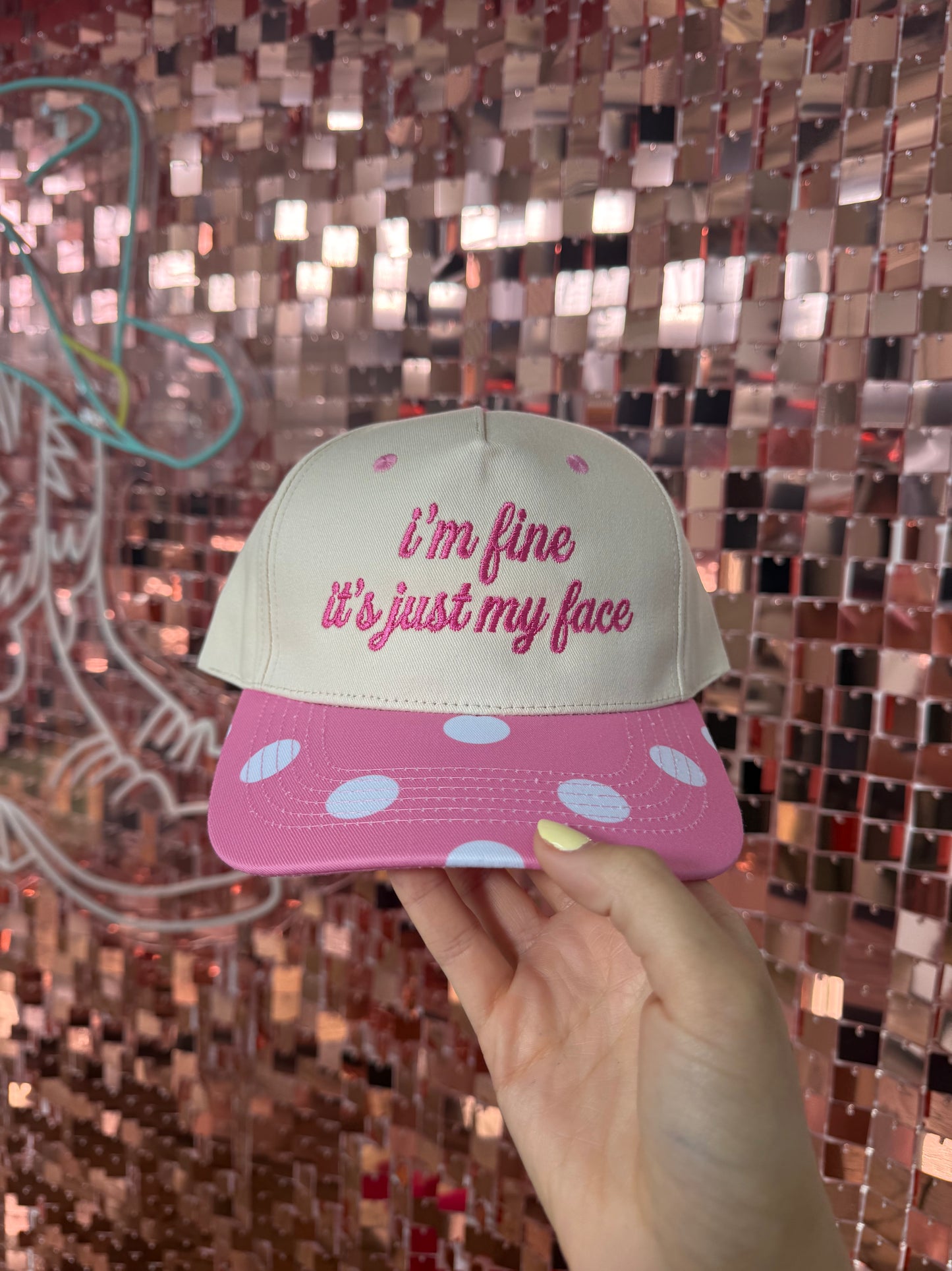 I'm Fine Pink Polka-Dot Trucker Hat