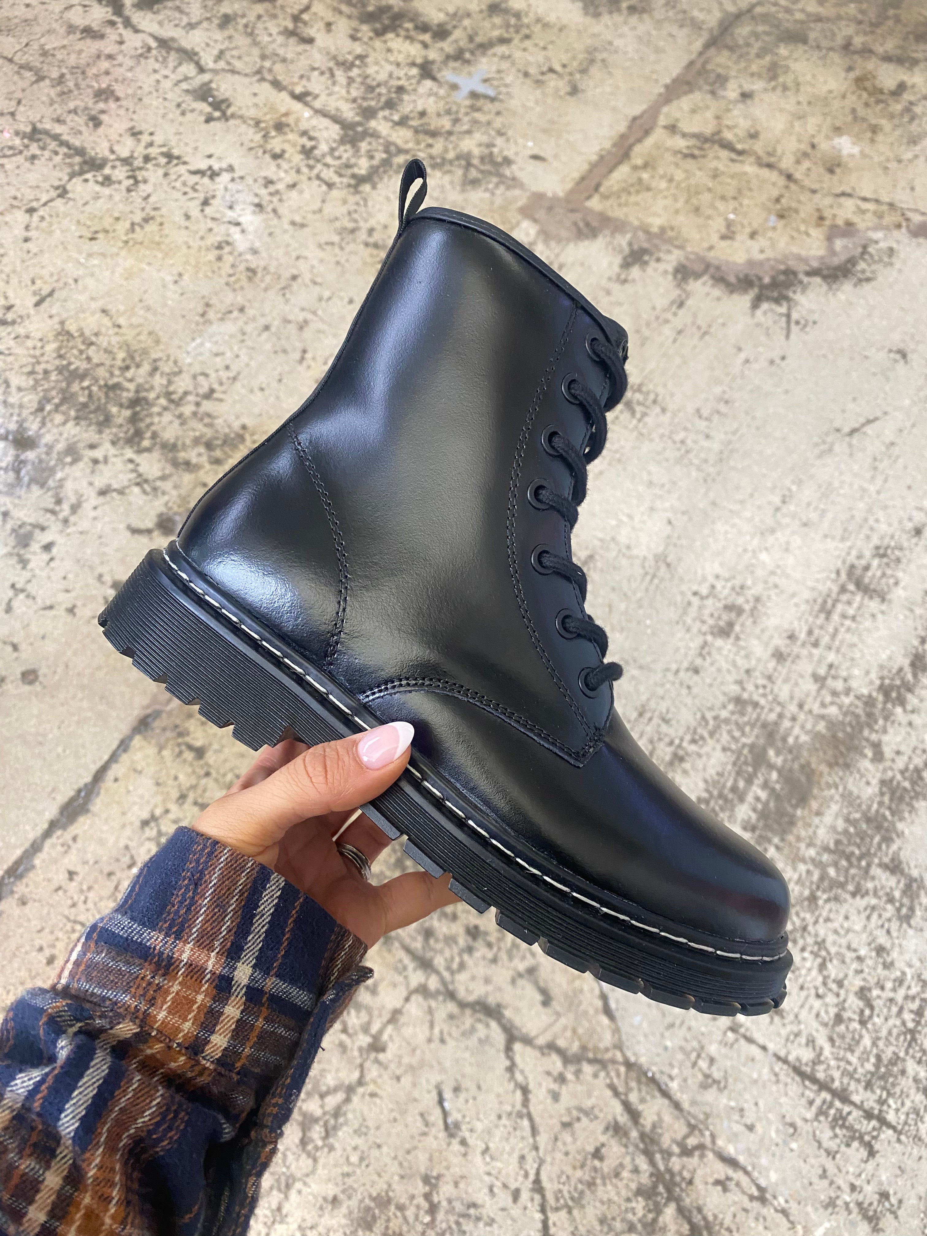 Demi Genuine Leather Combat Boots - Black