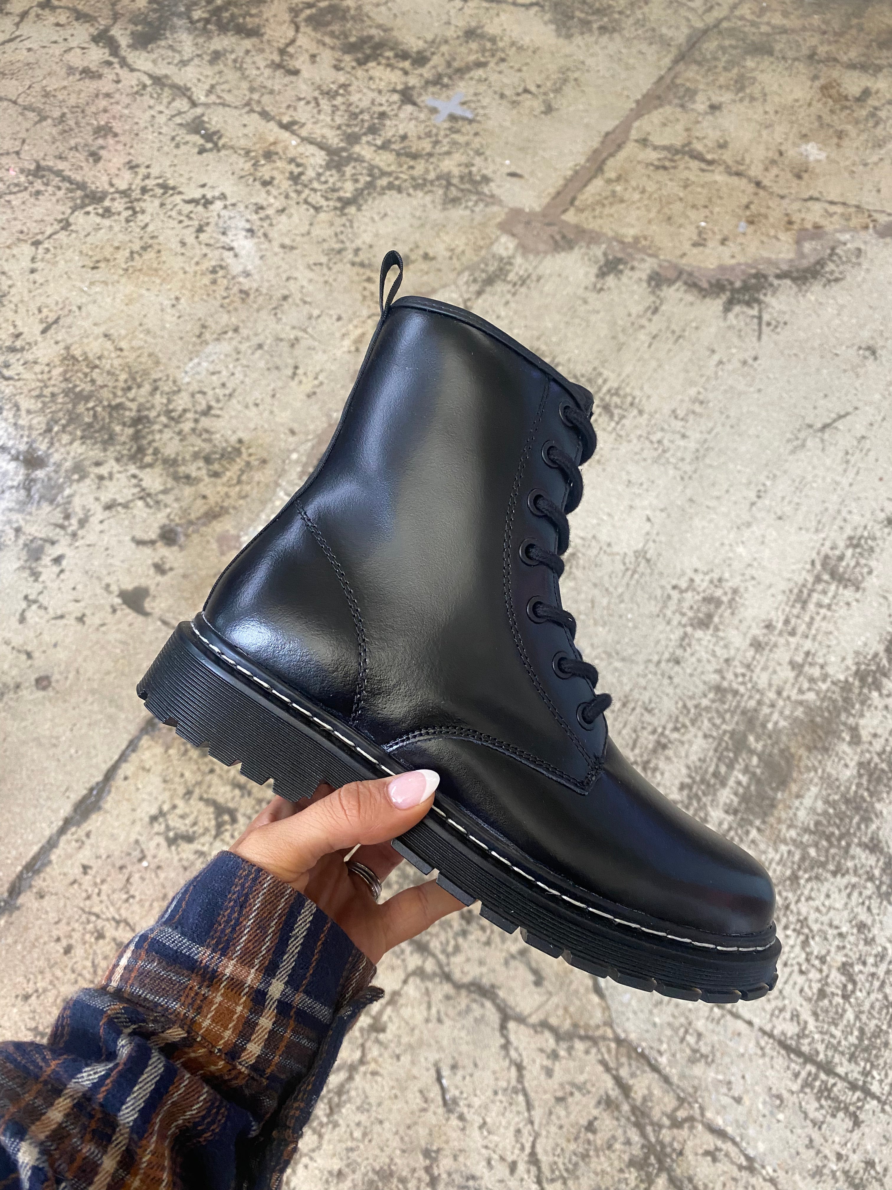 Demi Genuine Leather Combat Boots - Black