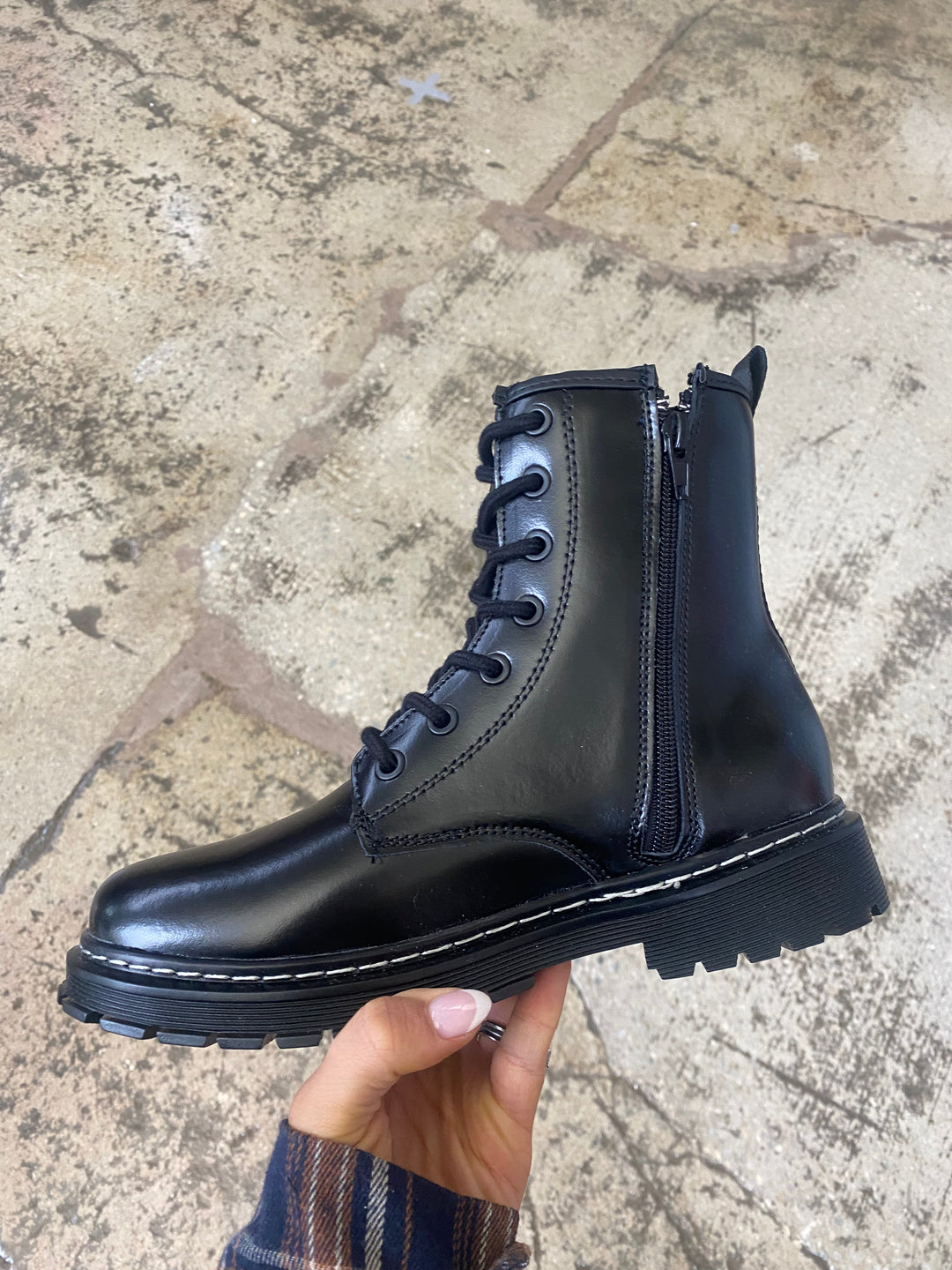 IMPERFECT of Demi Genuine Leather Combat Boots - Black