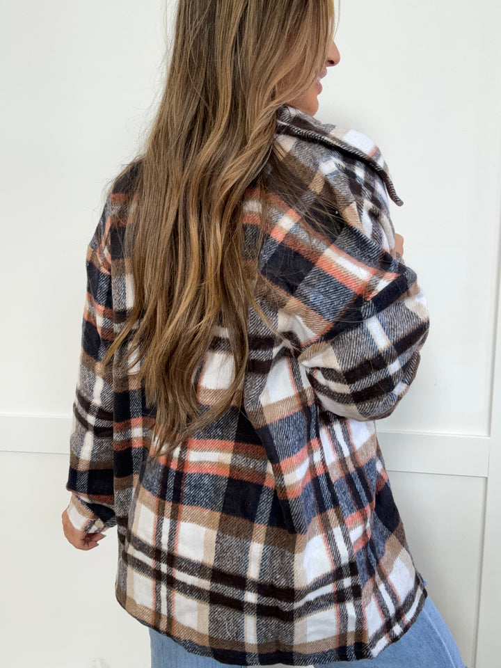 PREORDER: Aspen Plaid Button Front Shirt Jacket with Breast Pockets