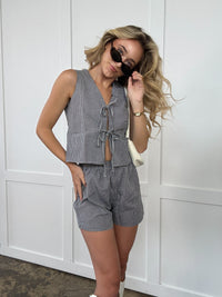 PREORDER - Gingham Print Tie Front Top and Shorts Set