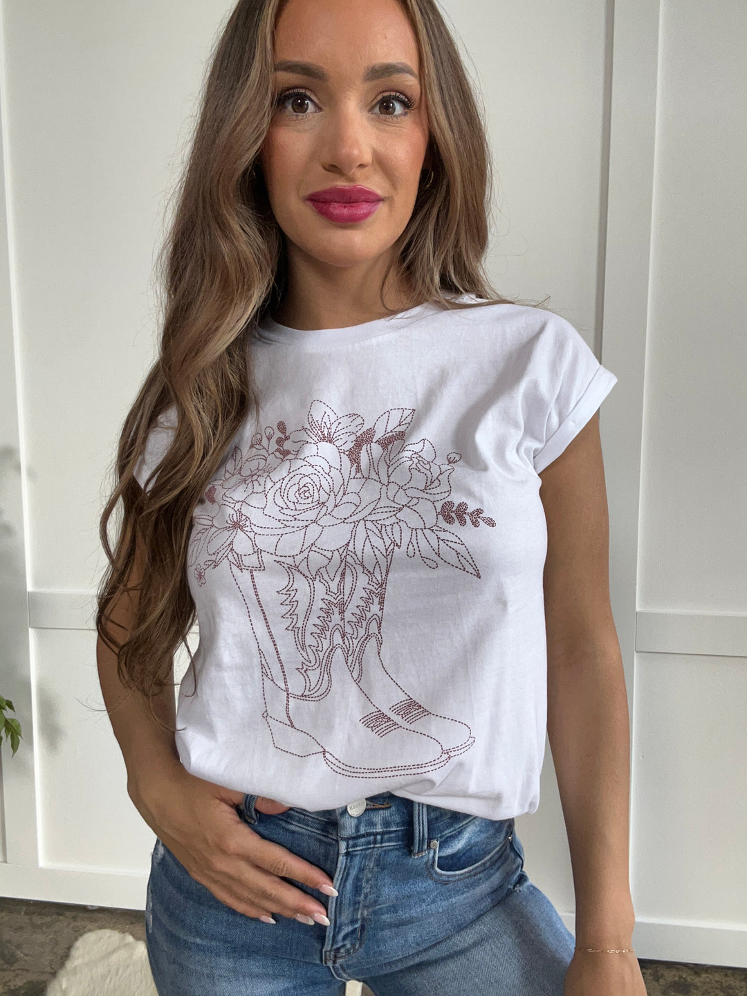 Western Flowers Embroidery Graphic Tee