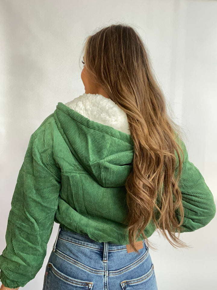 Marie Cropped Corduroy Zip Up Jacket - Green