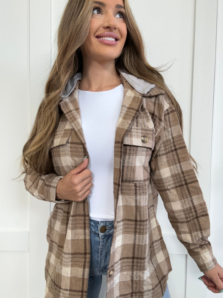 PREORDER: Kellan Plaid Button Up Hooded Jacket with Pockets