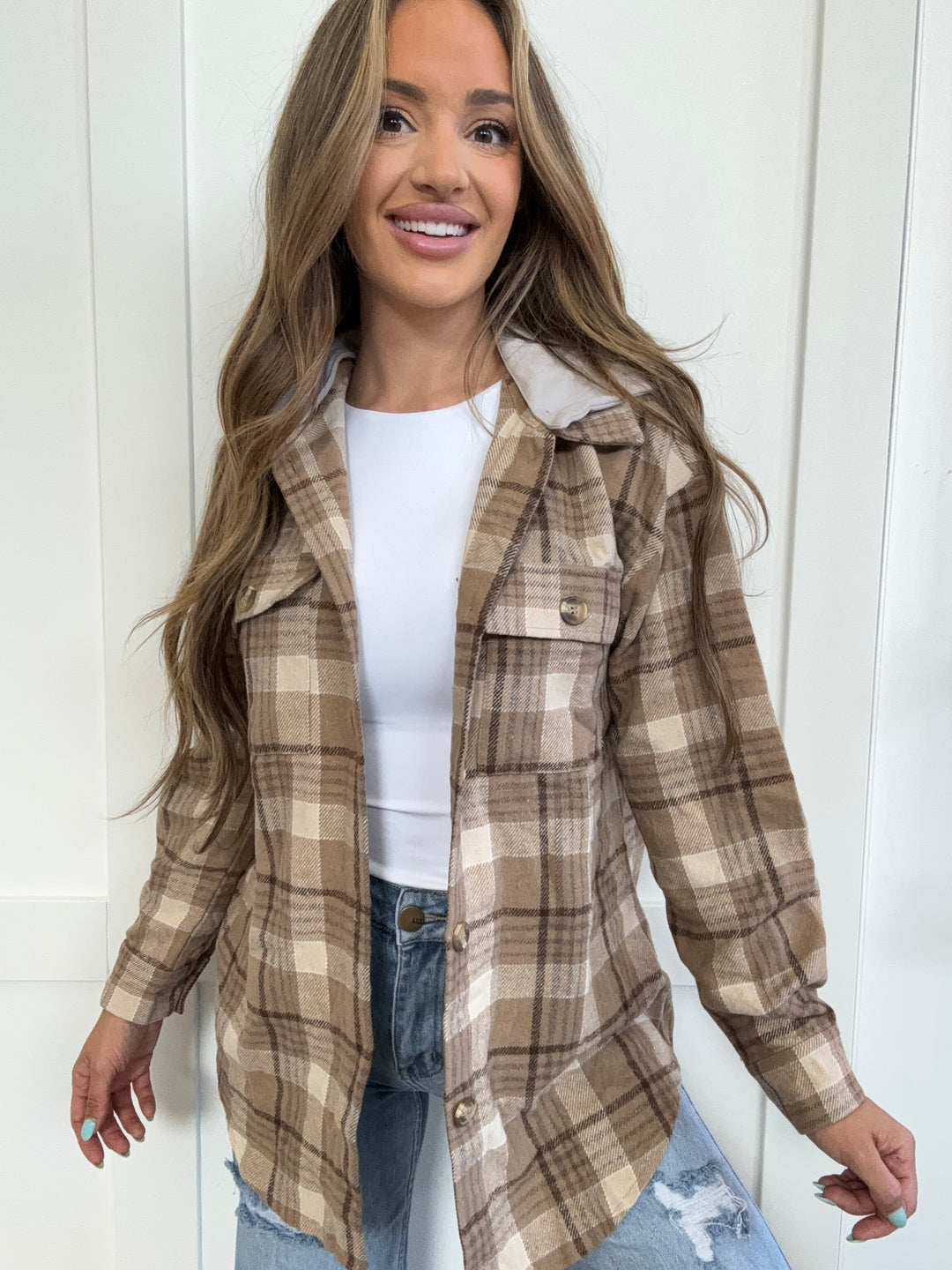 PREORDER: Kellan Plaid Button Up Hooded Jacket with Pockets