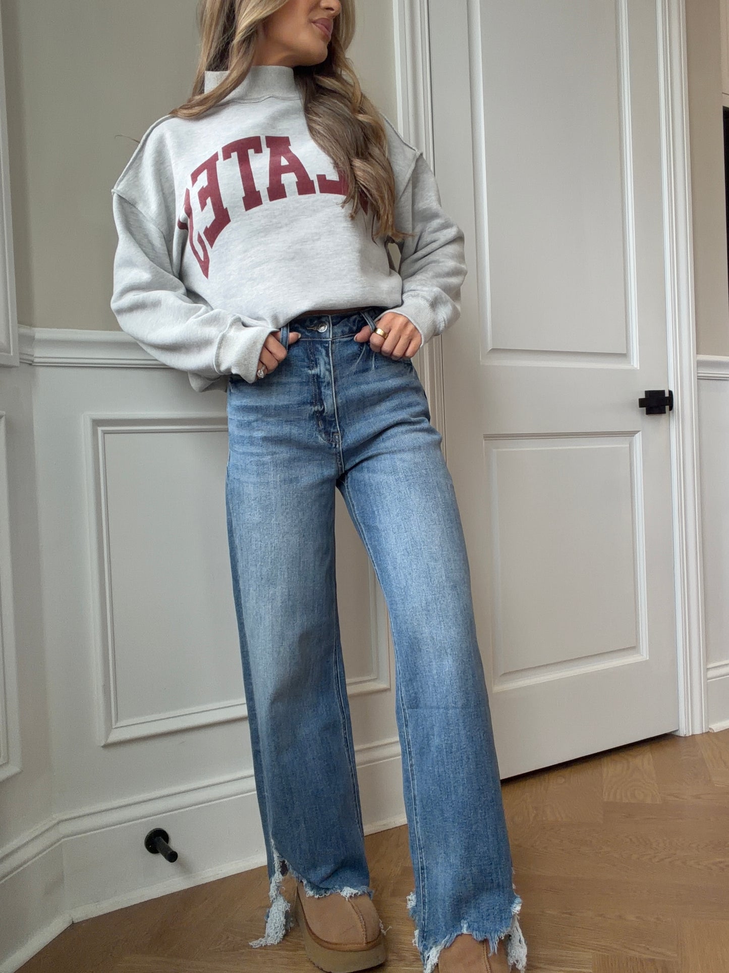 Abby Distressed Hem Straight Leg Jeans