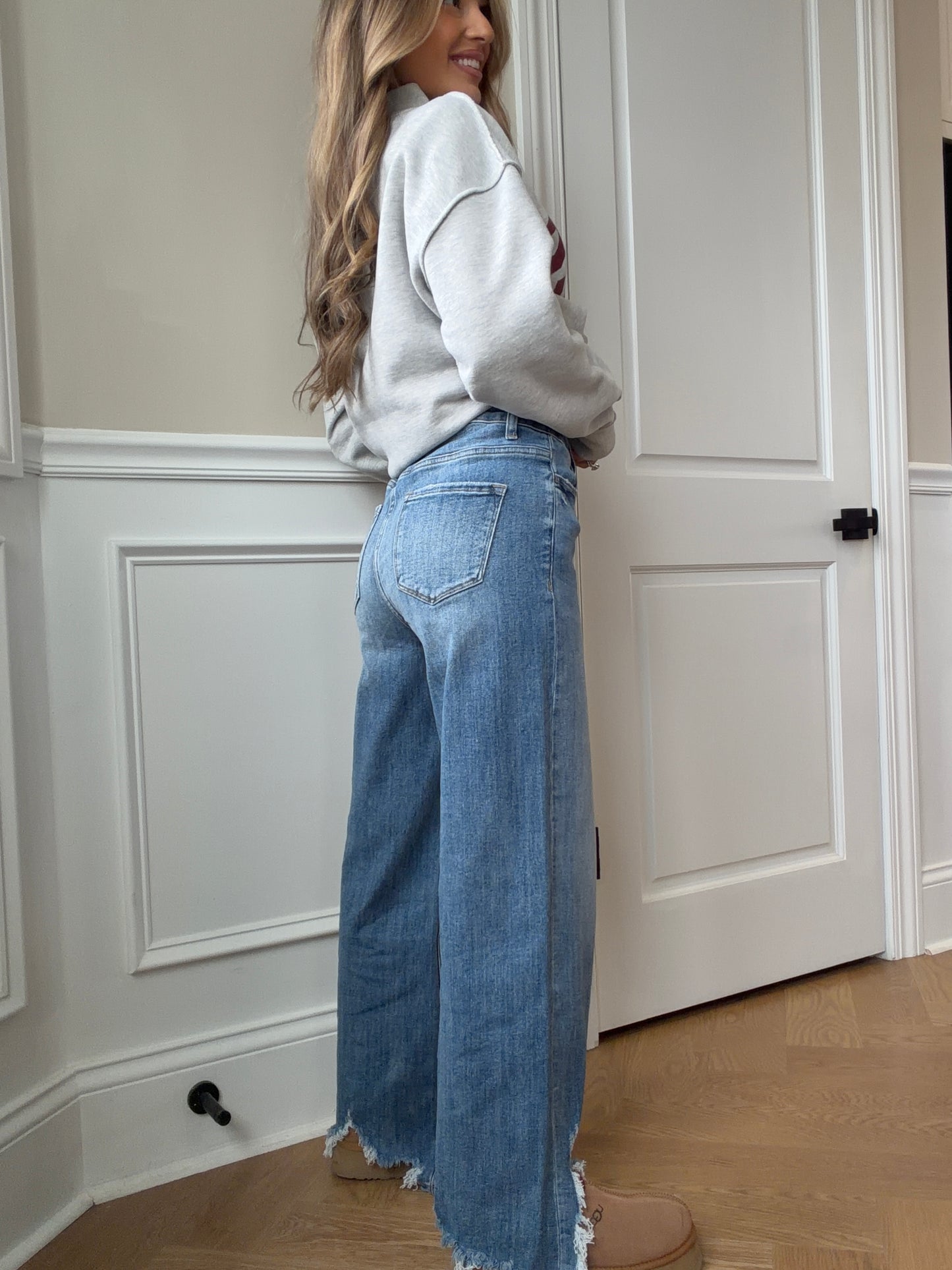 Abby Distressed Hem Straight Leg Jeans