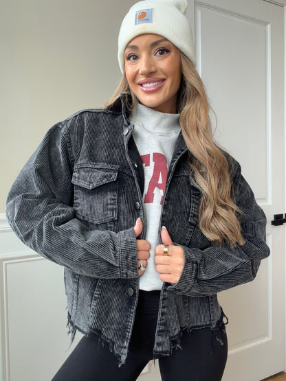 Rough Around The Edges Long Sleeve Ribbed Corduroy Jacket