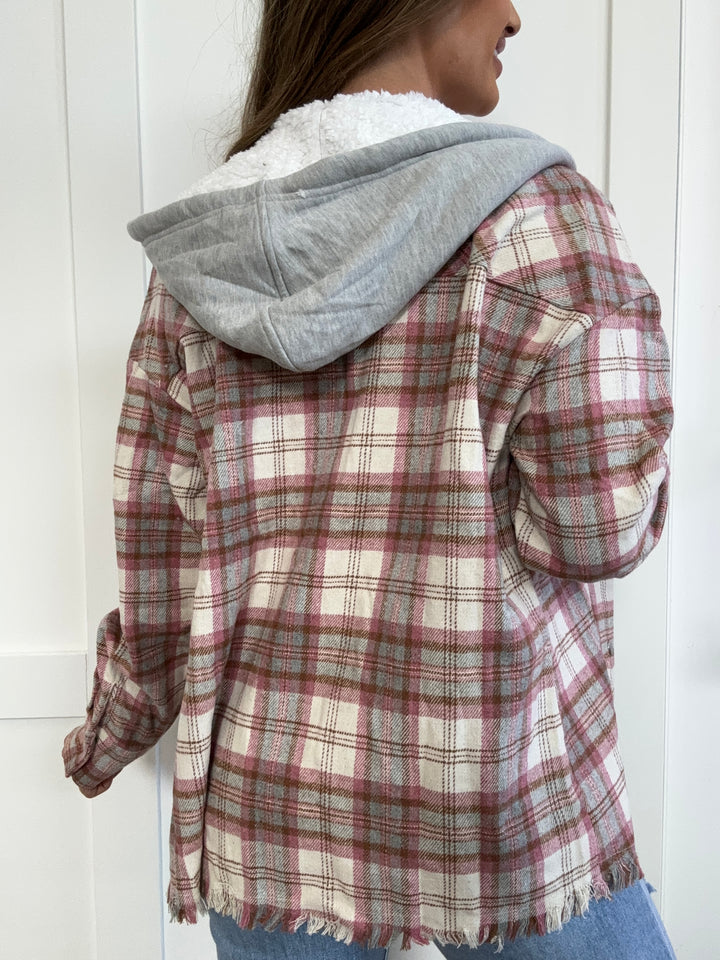 PREORDER: Sable Plaid Raw Hem Drawstring Hooded Jacket