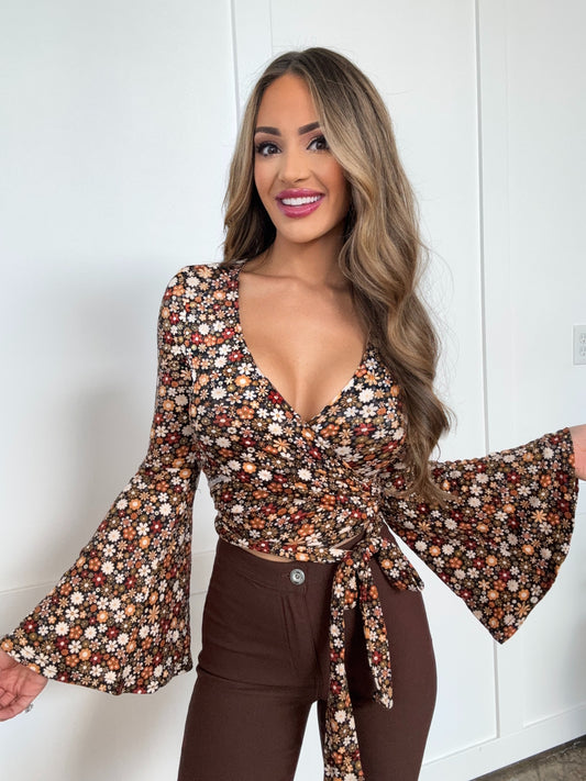 Woodstock Floral Bell Sleeve Wrap Top