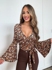 Woodstock Floral Bell Sleeve Wrap Top