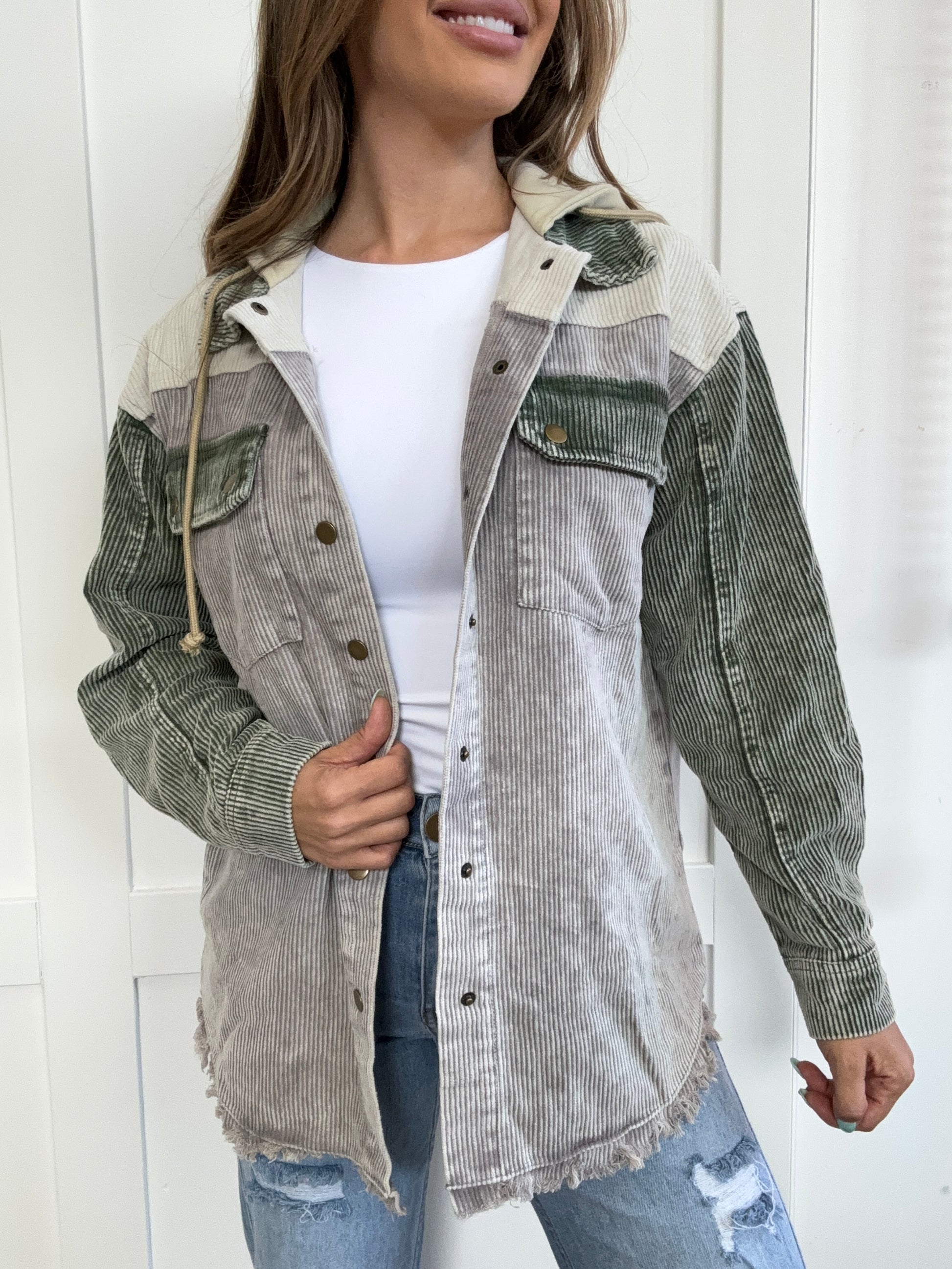 Buy our "PREORDER: Bellamy Snap Front Hooded Corduroy Shacket" online – Willow Boutique Clothing. Shop stylish PREORDER: Bellamy Snap Front Hooded Corduroy Shacket today.
