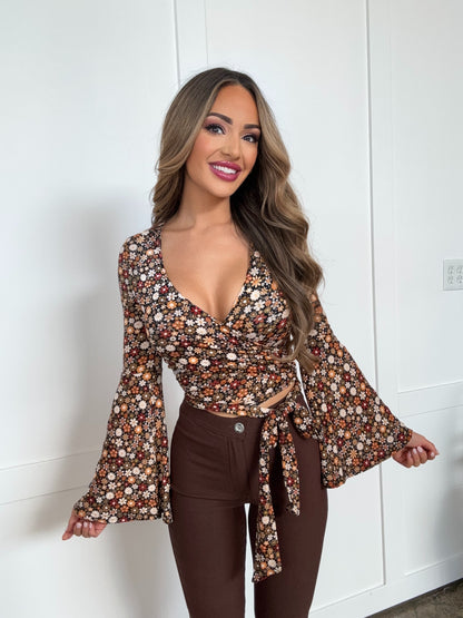 Woodstock Floral Bell Sleeve Wrap Top
