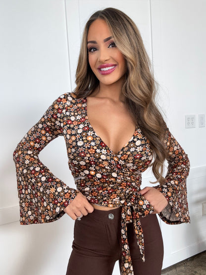 Woodstock Floral Bell Sleeve Wrap Top