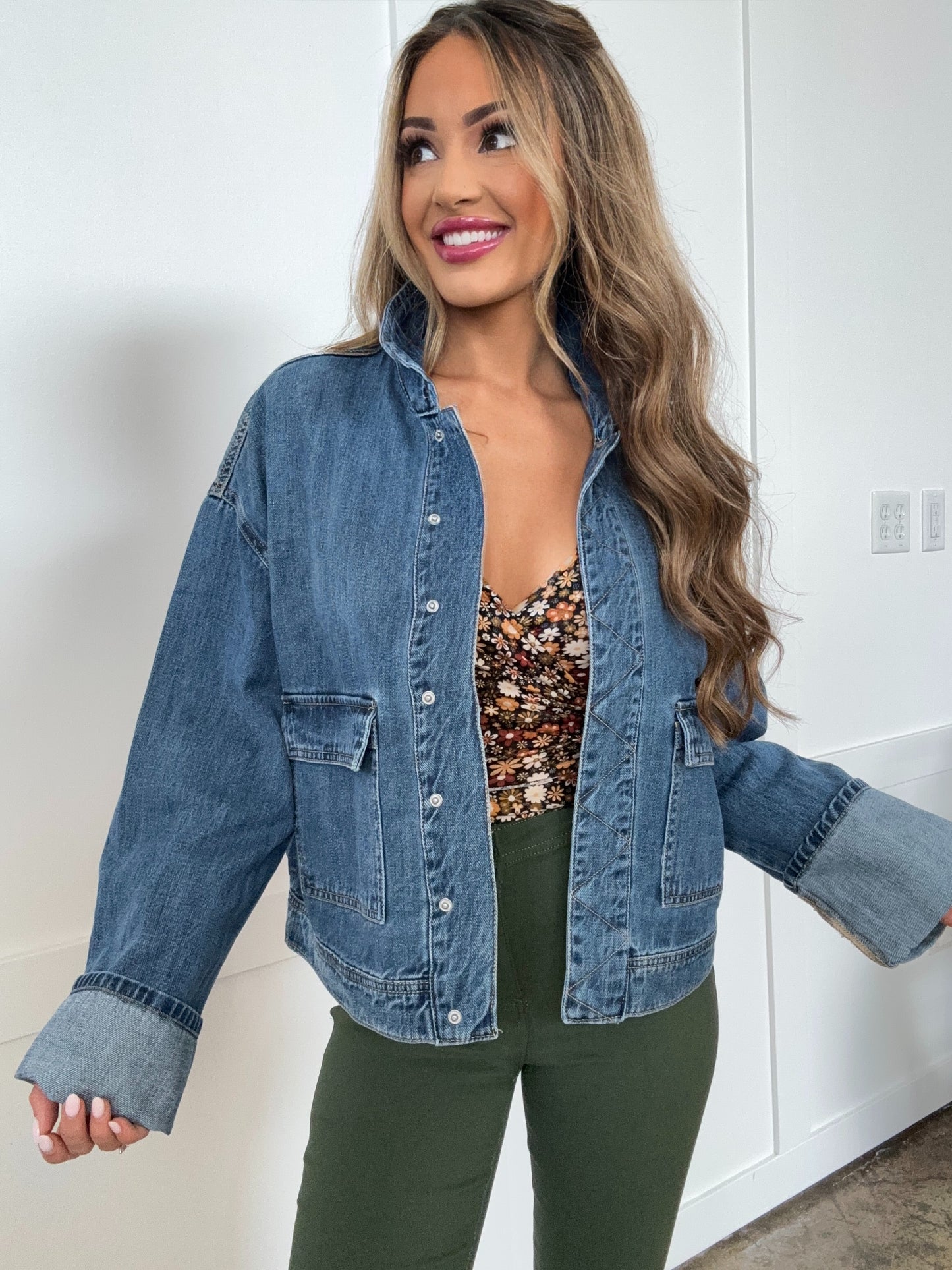 Indigo Mae Risen Oversized Cargo Pocket Denim Jacket