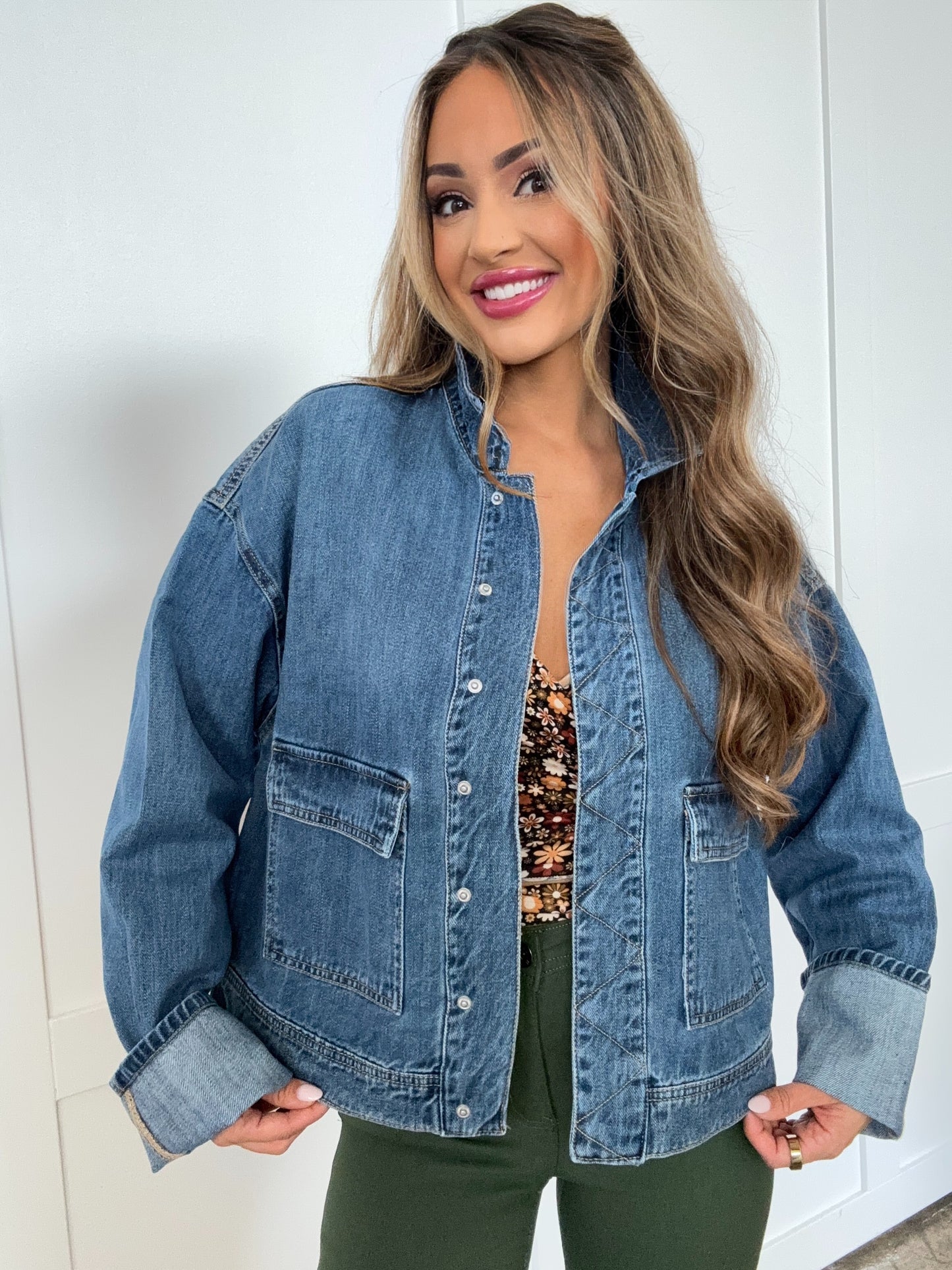 Indigo Mae Risen Oversized Cargo Pocket Denim Jacket