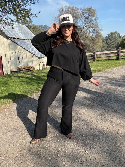 Fiona High Waisted Bell Bottom Flare Jeans - Black