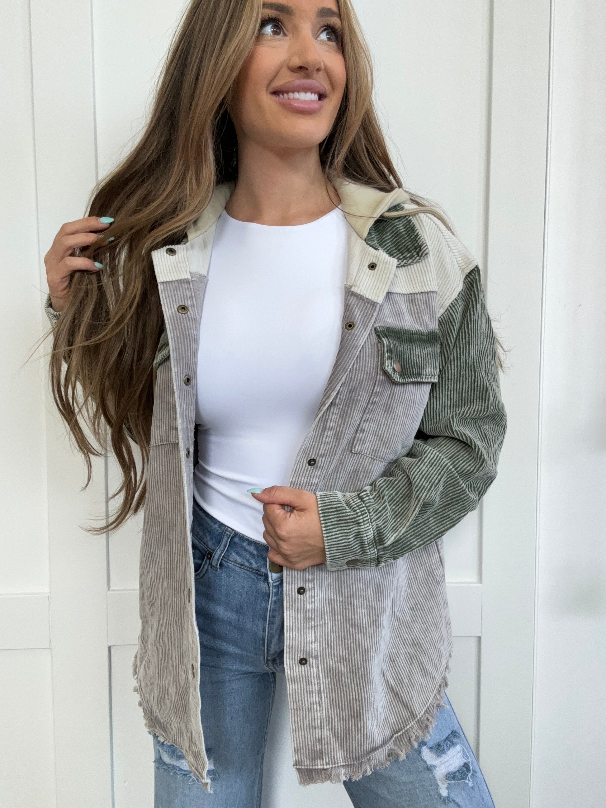 Buy our "PREORDER: Bellamy Snap Front Hooded Corduroy Shacket" online – Willow Boutique Clothing. Shop stylish PREORDER: Bellamy Snap Front Hooded Corduroy Shacket today.