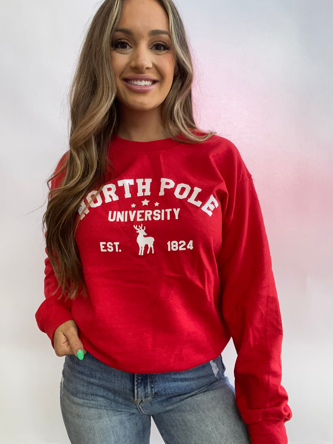 North Pole University Crewneck Sweatshirt- Red