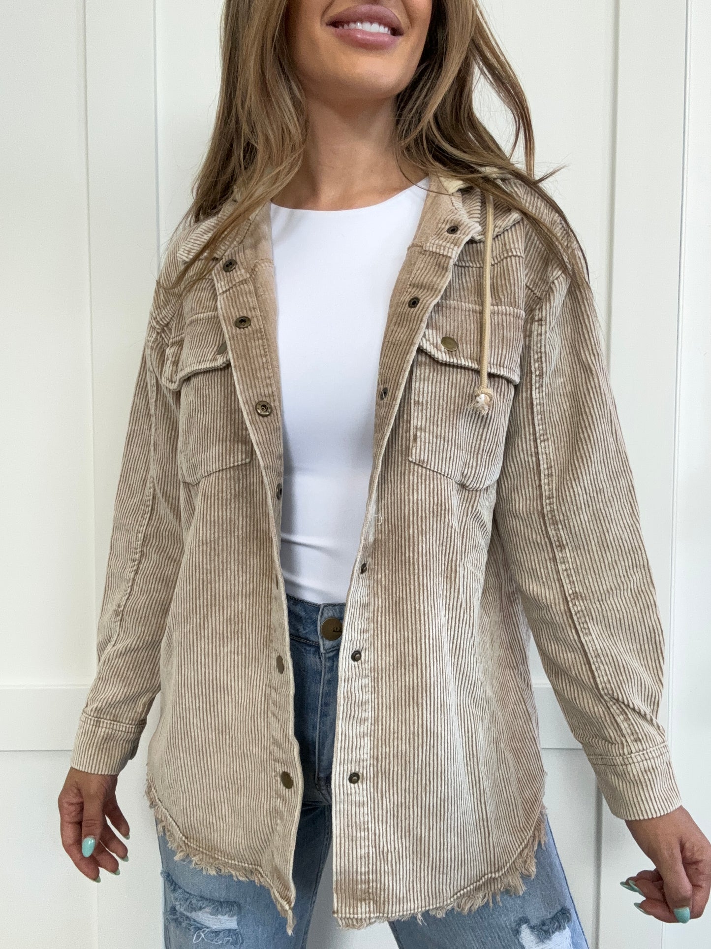 Buy our "PREORDER: Bellamy Snap Front Hooded Corduroy Shacket" online – Willow Boutique Clothing. Shop stylish PREORDER: Bellamy Snap Front Hooded Corduroy Shacket today.