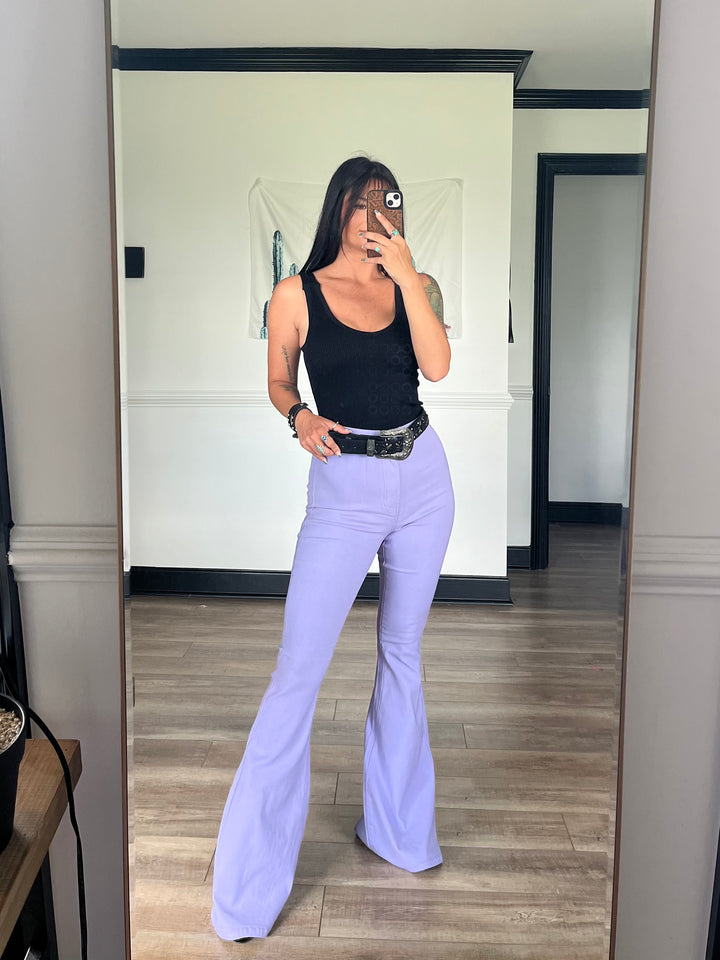 Fiona High Waisted Bell Bottom Flare Jeans - Lavender