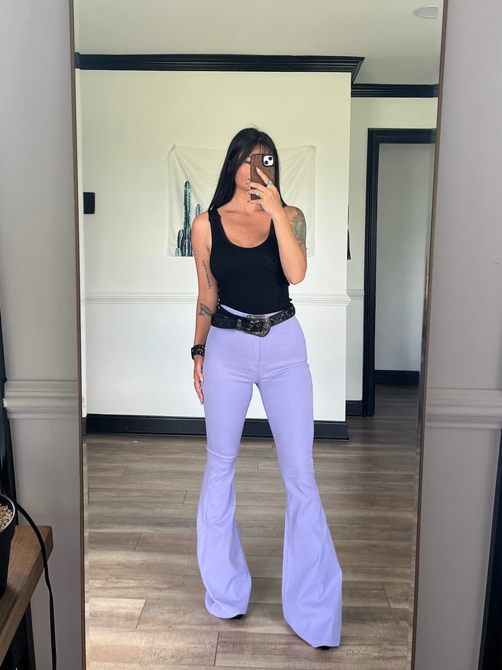 Fiona High Waisted Bell Bottom Flare Jeans - Lavender