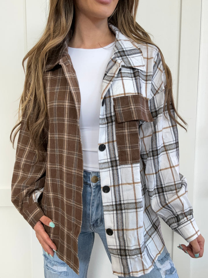 PREORDER: Finley Plaid Contrast Button Up Shirt Jacket