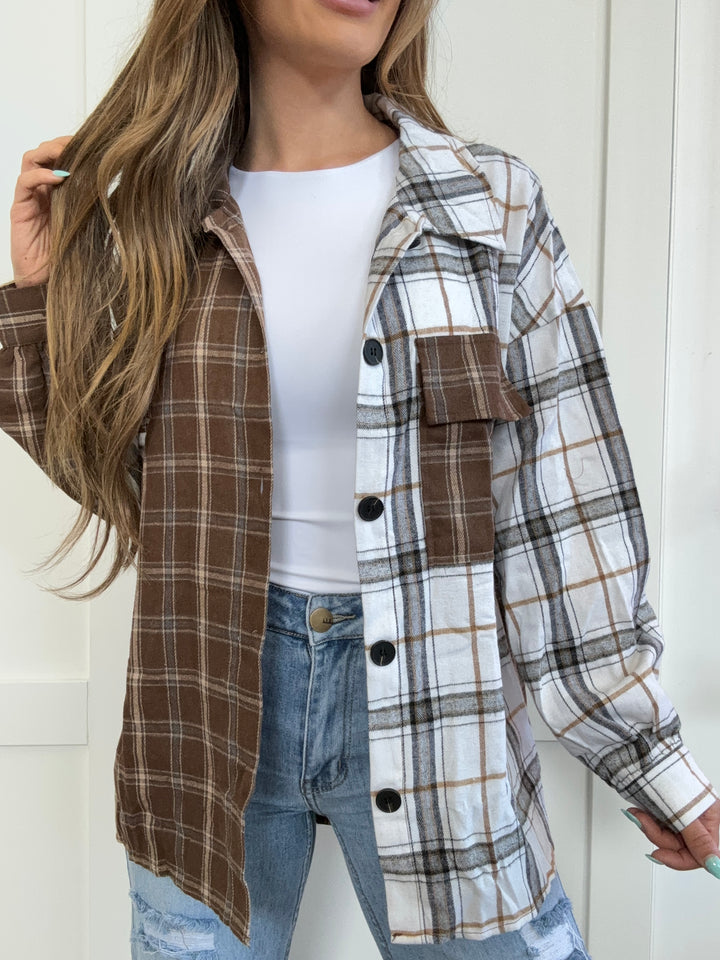 PREORDER: Finley Plaid Contrast Button Up Shirt Jacket