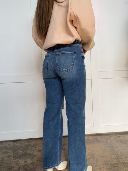 Rylee Risen High Rise Ankle Straight Front Body Distressed Jeans