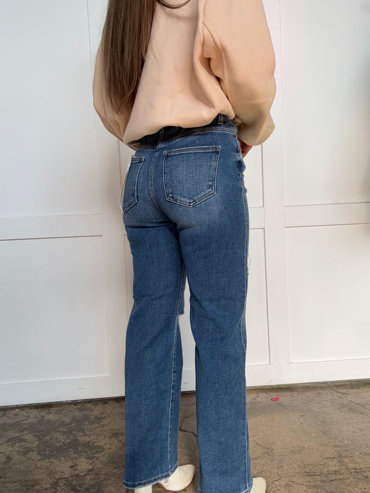 Rylee Risen High Rise Ankle Straight Front Body Distressed Jeans