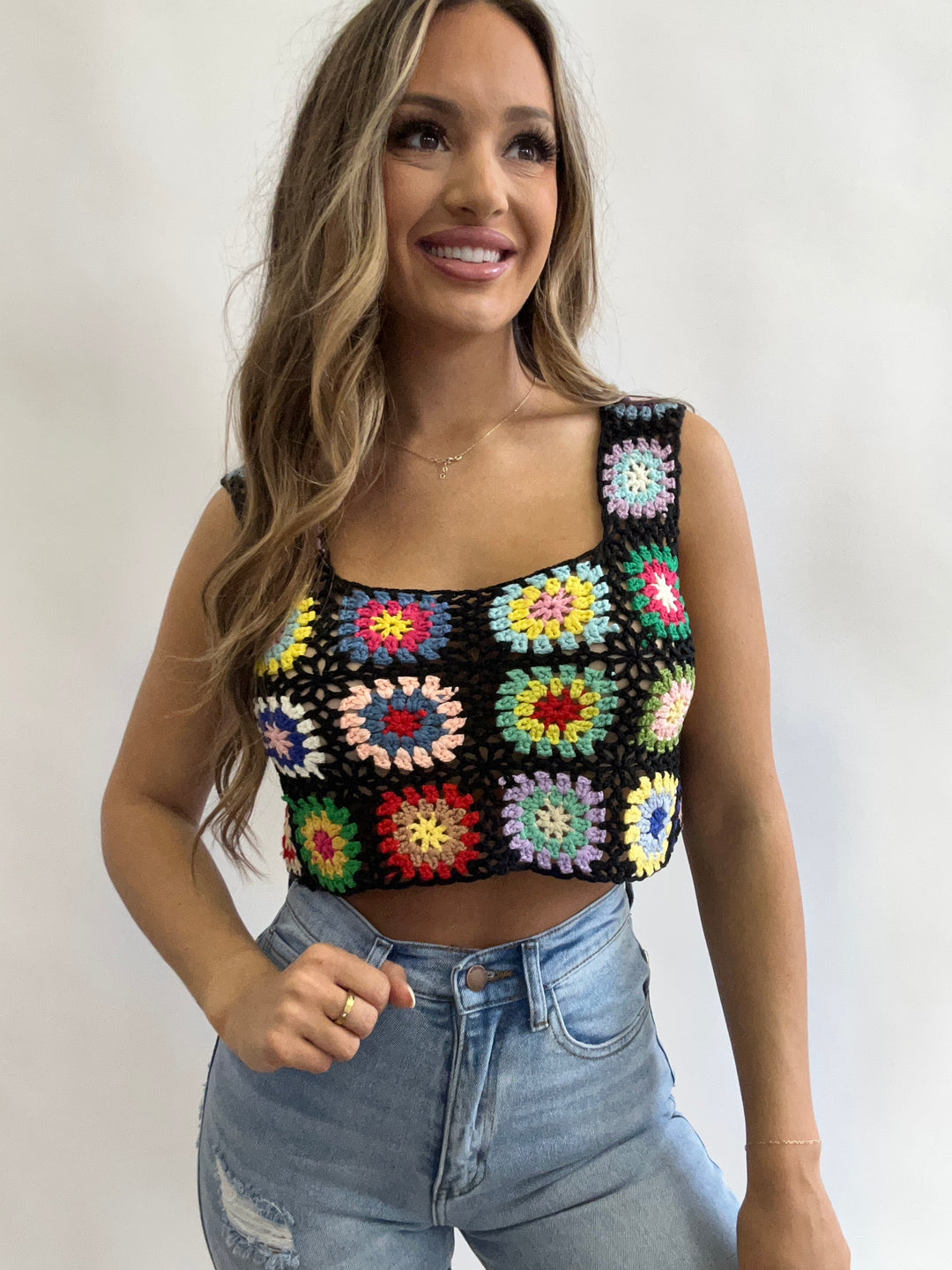 Square Neck Crochet Crop Top