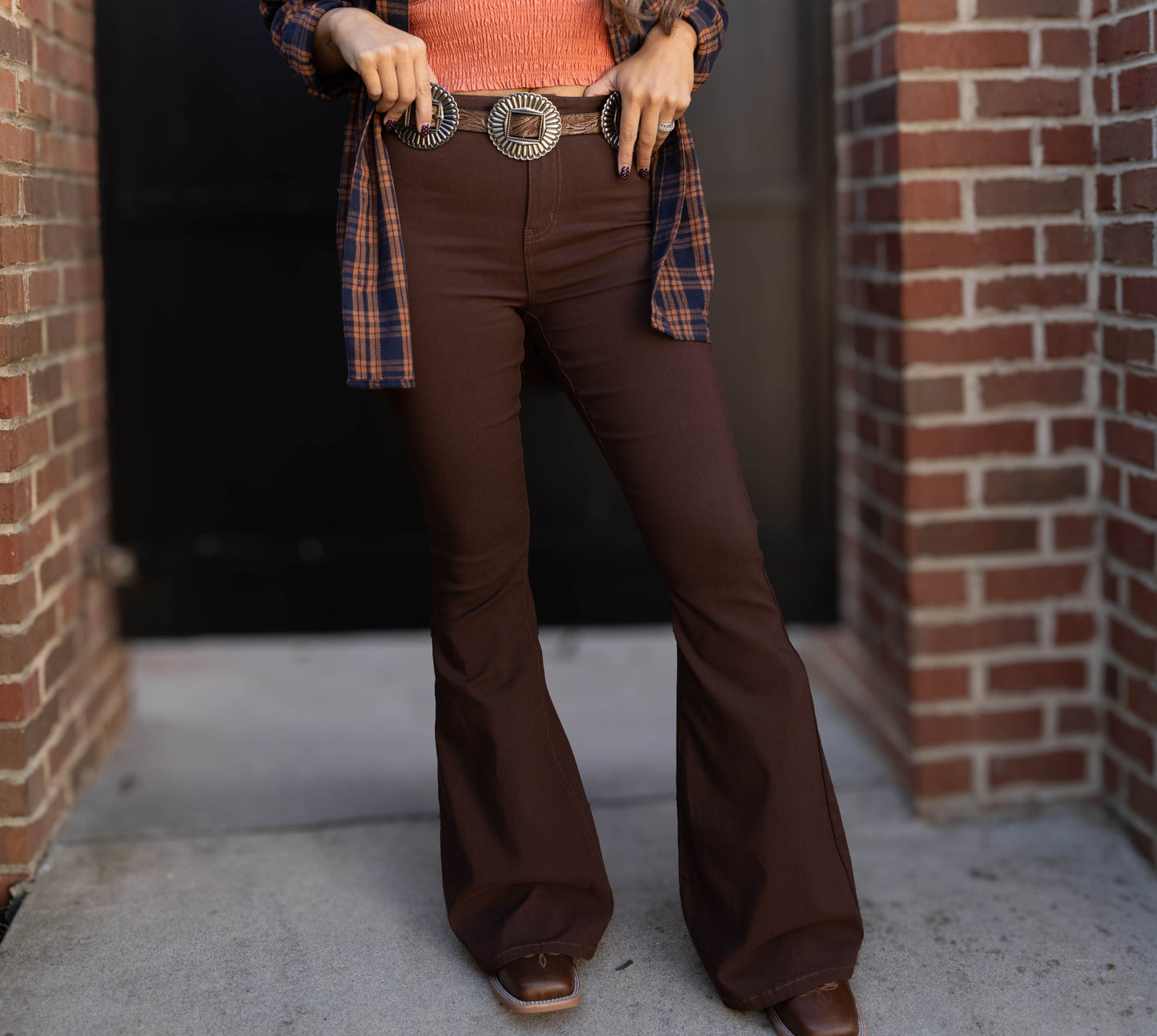 Fiona High Waisted Bell Bottom Flare Jeans - Chocolate Brown