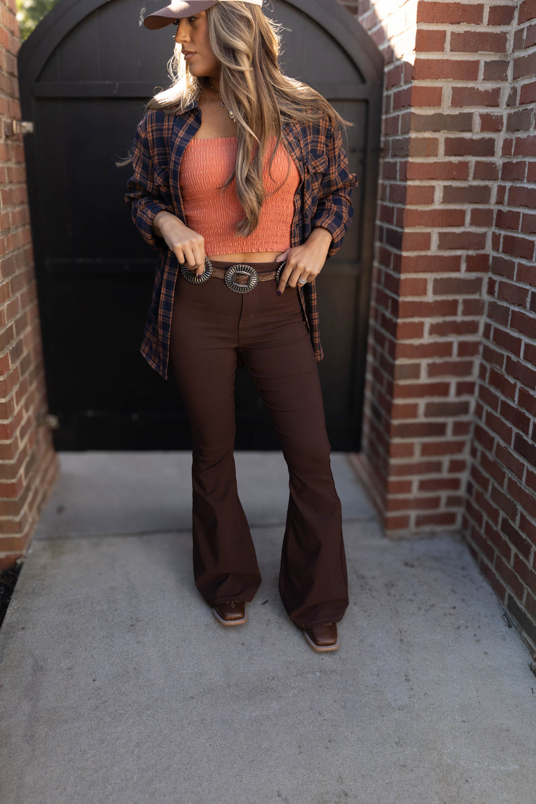 Fiona High Waisted Bell Bottom Flare Jeans - Chocolate Brown