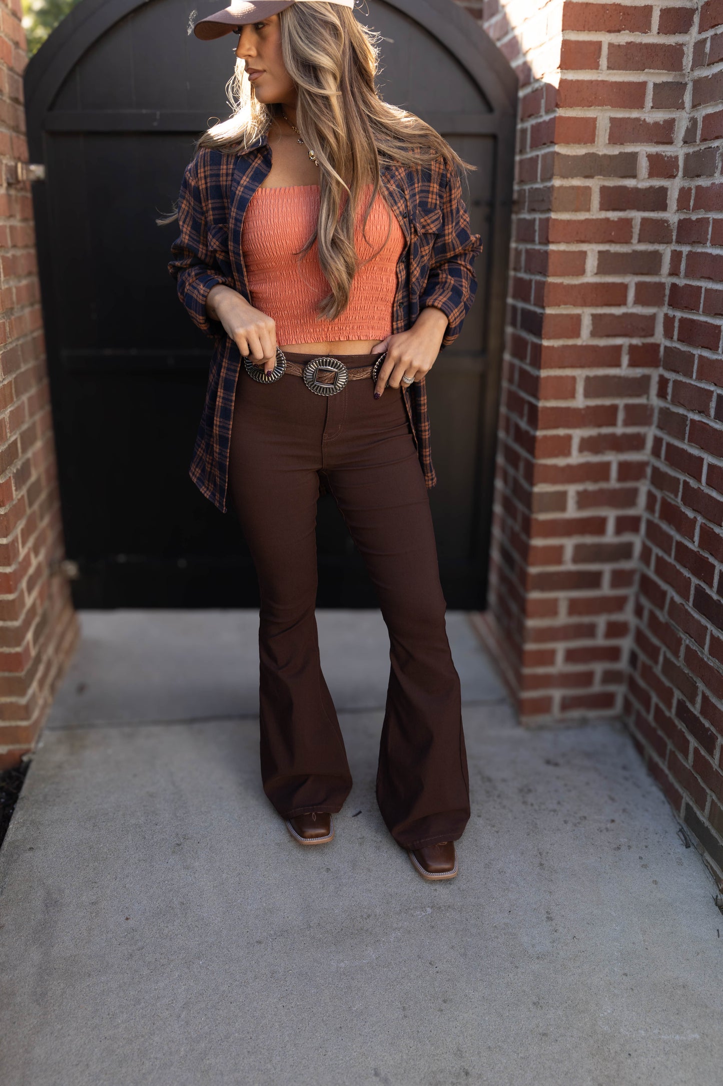 Fiona High Waisted Bell Bottom Flare Jeans - Chocolate Brown