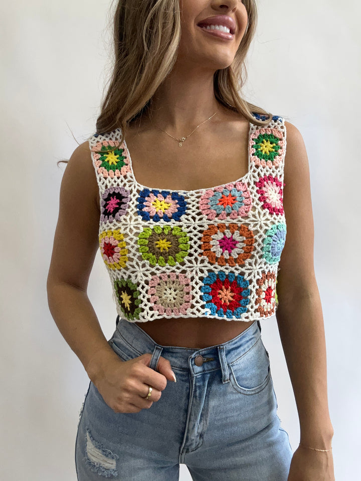 Square Neck Crochet Crop Top