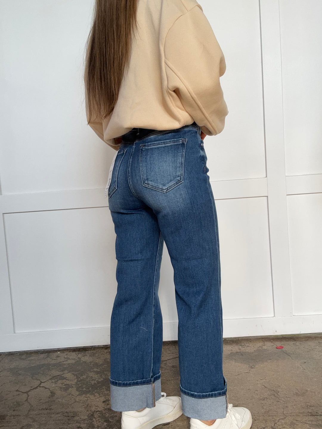 Elsie Risen Mid Rise Crop Straight Cuffed Jeans